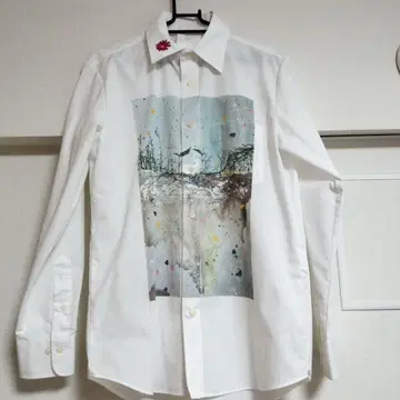 아트 프린트 화이트 셔츠 긴팔