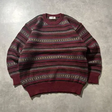 빈티지 올 패턴 보더 노르딕 기하학 디자인 니트 스웨터