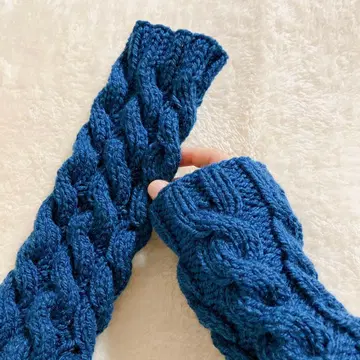 핸드워머 블루 암워머 아란 무늬 가을/겨울 핸드메이드 방한