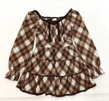 레어 LIZ LISA 브라운 체크 무늬 긴팔 미니 원피스 기모