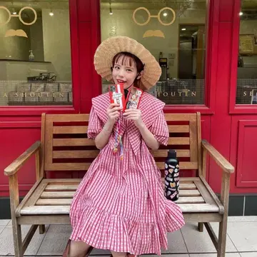 Dear sisterhood 체크 원피스 빨간색