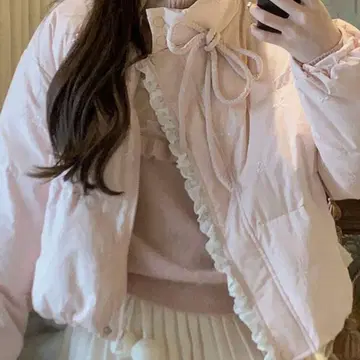 SHEIN 쉬인 핑크 리본 다운 자켓