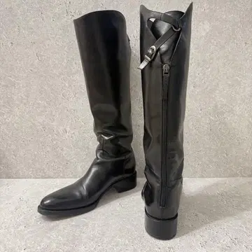 SARTORE 자키 부츠 롱 부츠 37 블랙 가죽 벨트 디자인