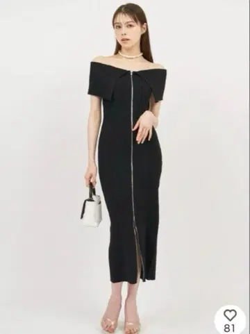 ROYAL PARTY 더블 ZIP 오프숄더 타이트 니트 원피스