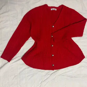 COCO DEAL 케이블 플럼 가디건 빨간색