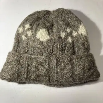 울 니트 모자 그레이 화이트 무늬 F 사이즈