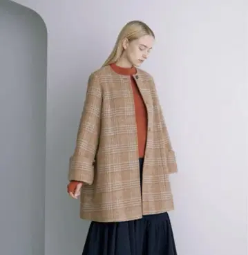 lil ambition 브라운 체크 무늬 롱 코트 F 사이즈