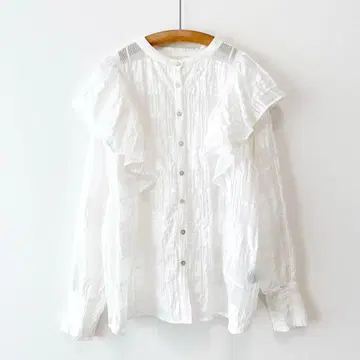 새상품급 ROSE BUD 체크 프릴 블라우스 밴드 카라 볼륨 소매 화이트