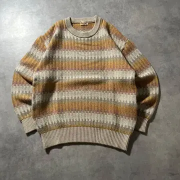 빈티지 보더 베이지 레트로 기하학 디자인 니트 스웨터