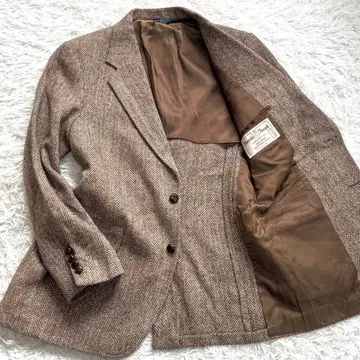 새상품급 해리스 트위드 헤링본 테일러드 자켓 호두 버튼 브라운
