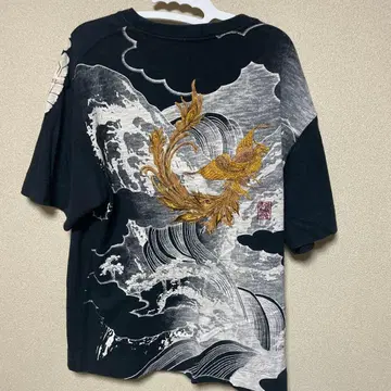 카라쿠리타마시 봉황 자수 반팔 티셔츠