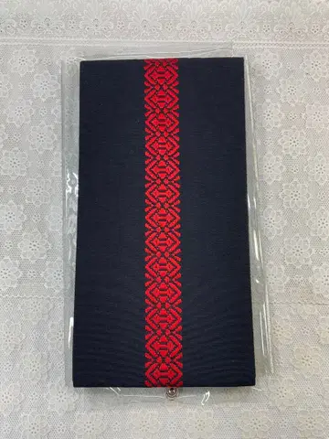 오비 네이비와 빨간색의 기하학 패턴 반폭 오비