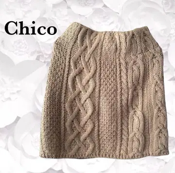 [치코] 스커트 케이블 니트 [F] 베이지 미니 두꺼운 원단 허리밴딩