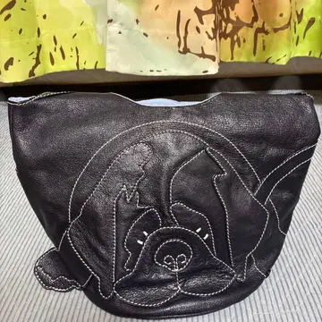 키타무라 강아지 모티브 (사랑하는 반려견 세나) 소가죽 핸드백, 네이비