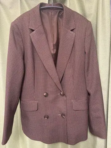 브라운 체크 무늬 더블 브레스트 자켓