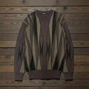 스트라이프 니트 스웨터 긴팔 M 브라운 카키 일본제 90s 빈티지