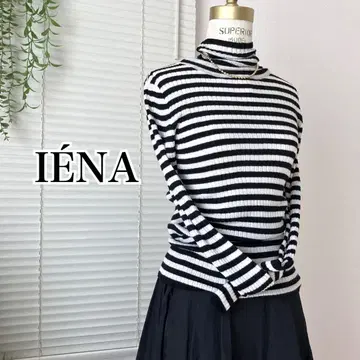 [새상품급] IENA 울 실크 리브 터틀넥 니트 보더
