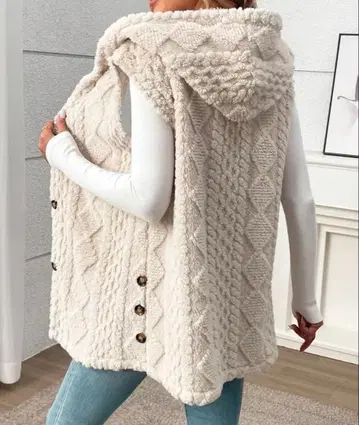 후드 부착 플리스 베스트 화이트