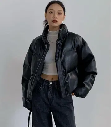 BLACKUP 마론지 가죽 패딩 자켓 블랙