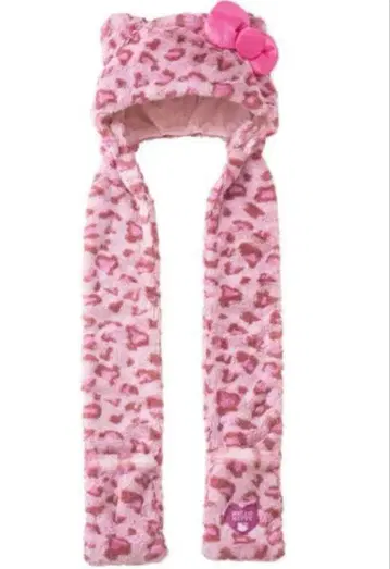핑크 레오파드 무늬 리본 포함 모자 스카프