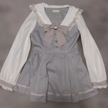 LIZ LISA 세일러 카라 그레이와 화이트 스트라이프 미니 원피스