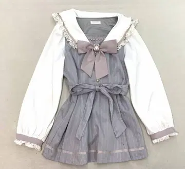 LIZ LISA 세일러 카라 그레이와 화이트 스트라이프 미니 원피스
