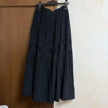 메이크레트 리옹 블랙 플리츠 롱 스커트 프리 전체 밴딩