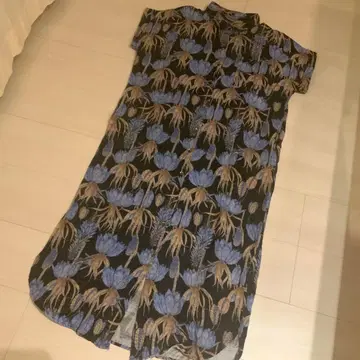 인도 면 안티카 셔츠 원피스 네이비