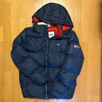 새상품급! TOMMY JEANS 후드 부착 다운 자켓 L 네이비