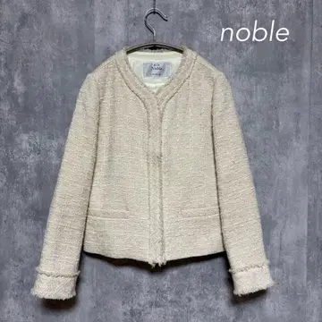 noble 트위드 노카라 자켓 38