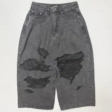 2024 SS 단케셰인 디스트로이 와이드 데님 S 데미지 가공 블랙