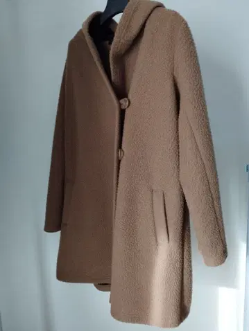 여성용 후드 부착 베이지 코트 롱 L 사이즈