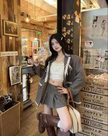 그레이 오버 사이즈 자켓 울 혼방