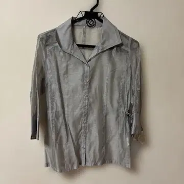 EGLANTINE 그레이 스트라이프 시스루 칠부 소매 셔츠