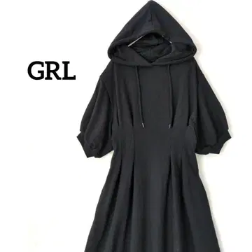 GRL 그레일 후드 맨투맨 원피스 블랙 프리 사이즈