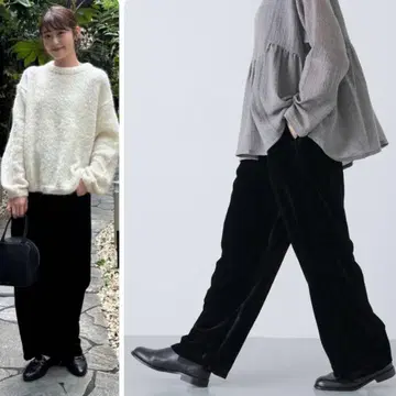 [시착만 한 상품, 컨디션 최상] 카구레 레이온 실크 벨벳 팬츠 블랙