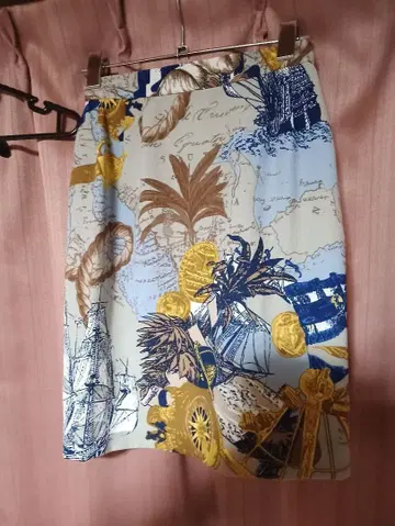 JGR 플레어 스커트 S 세계 지도, 해양 프린트 폴리 스커트
