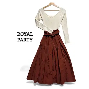 ROYAL PARTY 롱 기장 원피스 리본 니트 플레어