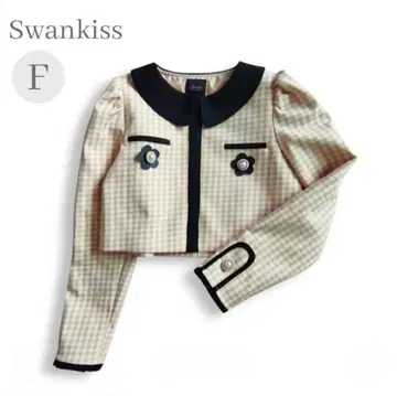 Swankiss 스완키스/숏 기장 자켓 깅엄 체크 베이지