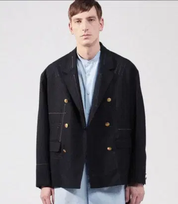 캐주얼 수트 자켓 블랙 더블 브레스트