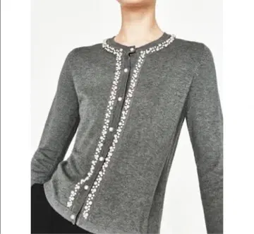 ZARA 펄 장식 그레이 긴팔 가디건 M
