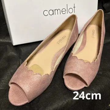 미사용 새상품 camelot 핑크 베이지 오픈토 플랫 펌프스 24cm