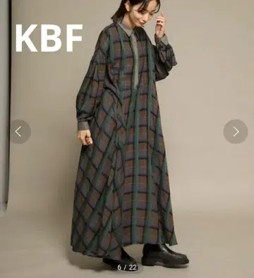 KBF 체크 와이드 롱 원피스 긴팔 맥시 길이