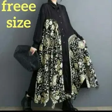 성숙/러블리 꽃무늬 절개 롱 원피스 블랙 체형 커버 루즈핏 가을/겨울