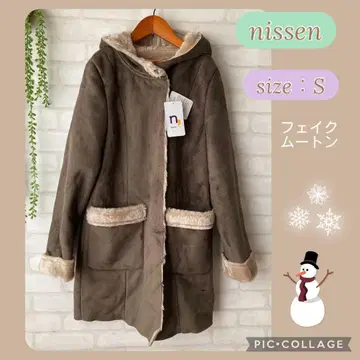 새상품 nissen 페이크 무스탕 코트 S 사이즈 브라운 작은 사이즈