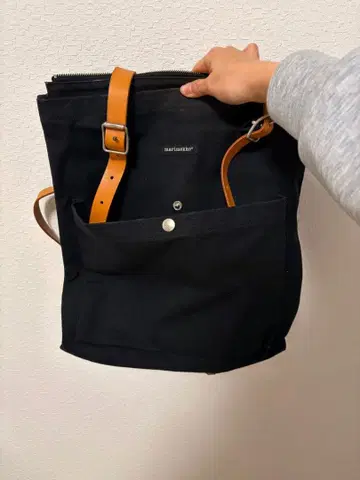 마리메꼬 marimekko 캔버스 백팩 블랙 가죽 스트랩