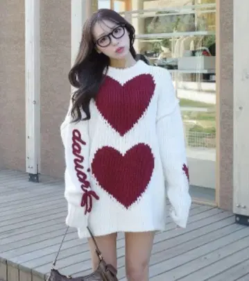 Darich 하트 로고 로우게이지 니트 튜닉 다리치