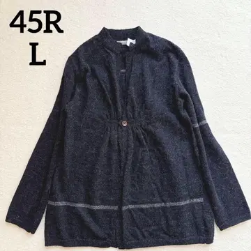 45R 울 알파카 가디건 노카라 개더 겉옷 일본제