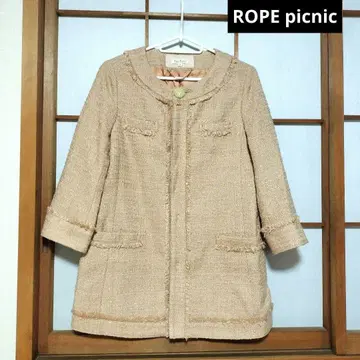 ROPE picnic 오렌지 트위드 디자인 노카라 자켓
