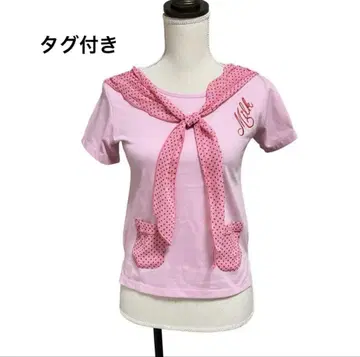 택 포함 MILK 티셔츠 별 패턴 반팔 리본